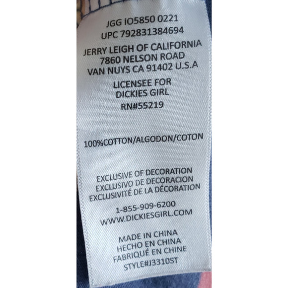 Dickies T Shirt Womens 1X Red Blue Striped Embroidered Retro Long Baby Tee - Picture 10 of 10